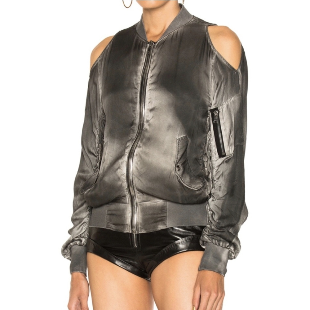 RtA | Jester Cold-shoulder Silk Bomber Jacket  Battleship Gray Large Y3K